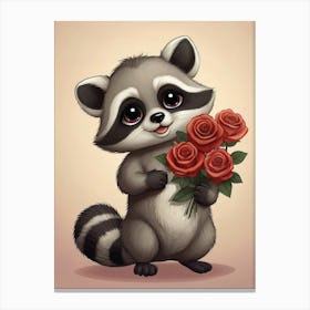 Raccoon With Roses Canvas Print