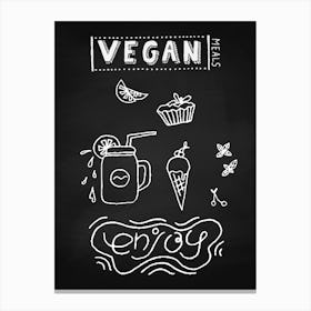Vegan Enjoy Chalkboard Drawing- food poster, kitchen wall art Canvas Print