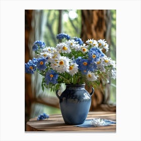 Blue Flowers In A Vase Canvas Print