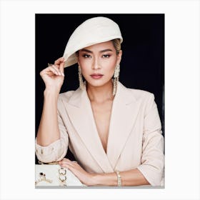 An Elegant Portrait Of A Fashion Forward Woman Embodying A Luxurious Blend Of Thai And Japanese Aes (1) Canvas Print