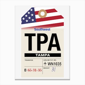 Tampa (TPA) Florida, USA Vintage Airline Luggage Tag Canvas Print