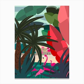 Flamingos In The Jungle Canvas Print