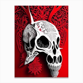Animal Skull Red Linocut Canvas Print