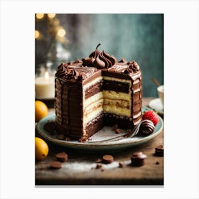 Chocolate Cake On A Plate Canvas Print