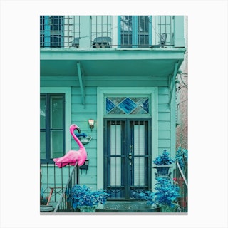 Pink Flamingo House Canvas Print