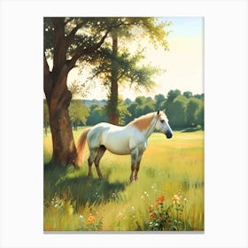 White Horse In A Field Canvas Print