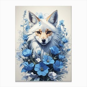 Fox With Blue Flowers Canvas Print