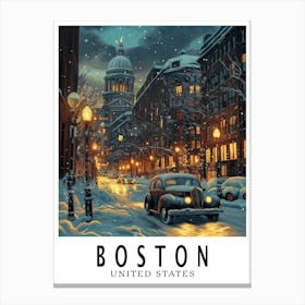 Boston in Winter Night Travel Poster Canvas Print