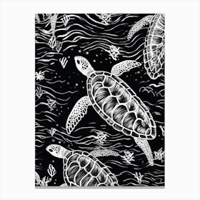 Linograph Style Sea Turtle Abstract Canvas Print