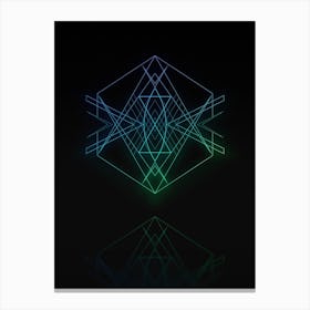 Neon Blue and Green Abstract Geometric Glyph on Black n.0255 Canvas Print