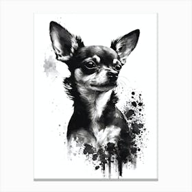 Cute Chihuahua Black Ink Portrait Canvas Print