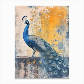Orange & Blue Textured Portrait Of A Peacock On The Balcony Canvas Print
