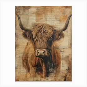 Retro Highland Cow Collage 2 Canvas Print