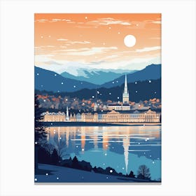 Winter Travel Night Illustration Geneva Switzerland 2 Canvas Print