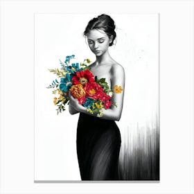 Woman Holding Flowers Canvas Print