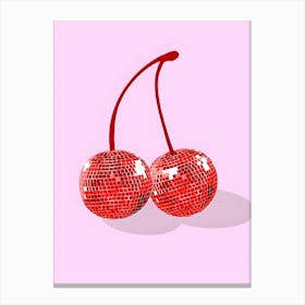 Cherries On A Pink Background 1 Canvas Print