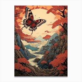 Red Tones Butterfly Japanese Style Painting 2 Canvas Print