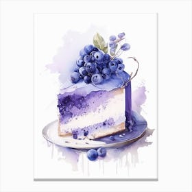 Blueberry Cake Dessert Pastel Watercolour Flower Canvas Print