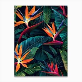 Tropical Bird Of Paradise Seamless Pattern Canvas Print