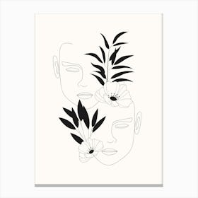Two Faces Floral Nude Black Canvas Print