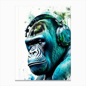 Gorilla With Headphones Gorillas Mosaic Watercolour 1 Canvas Print