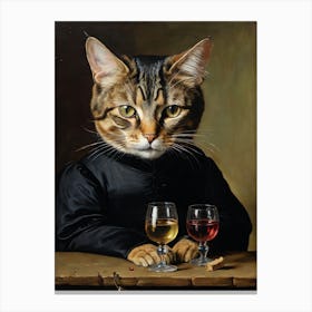 Cat With Glasses Of Wine Canvas Print
