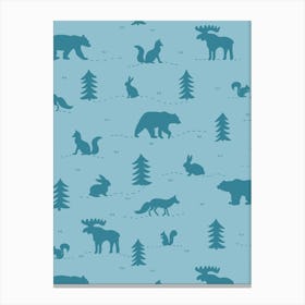 Forest Animals - Blue and Teal Wild Animals and Pine Trees Canvas Print