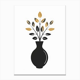 Black Vase With Gold Leaves Canvas Print