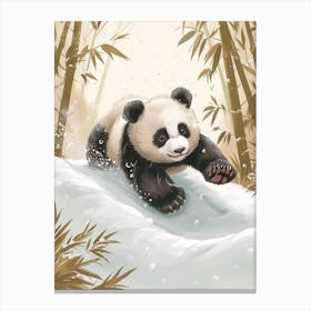 Giant Panda Cub Sliding Down A Snowy Hill Storybook Illustration 1 Canvas Print