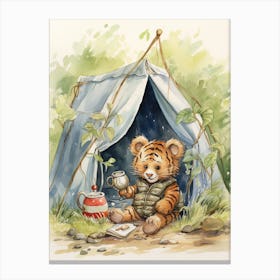 Tiger Illustration Camping Watercolour 1 Canvas Print