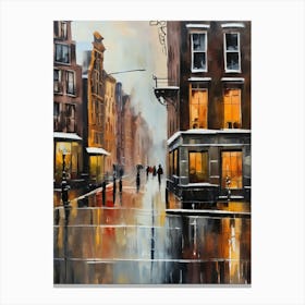 Amsterdam cafes, winter season, winter oil colors, pedestrians in the street, winter clothes, rain falling, Amsterdam print, Netherlands print, travel gift, Netherlands poster.14 1 Stampe su tela