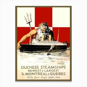 Poseidon With Duchess Steamship, Funny Vintage Advertisement Poster Canvas Print