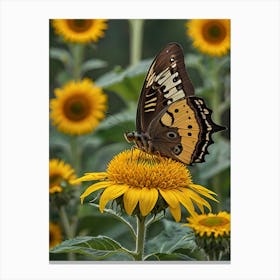 Butterfly On Sunflower Canvas Print
