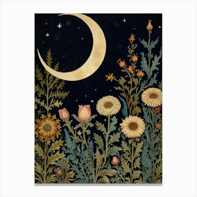 Moon And Flowers Style William Morris Art Print 5 Canvas Print