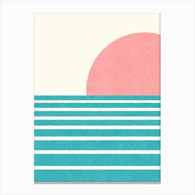 Sunset Beach Horizon Abstract Seascape Minimalism - Pink Turquoise Canvas Print