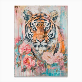 Tiger And Roses 1 Canvas Print