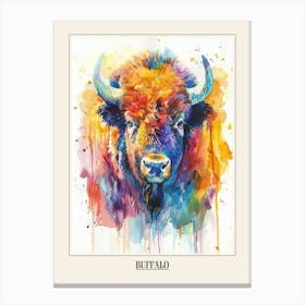 Buffalo Colourful Watercolour 3 Poster Canvas Print
