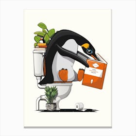 Penguin On The Toilet Canvas Print