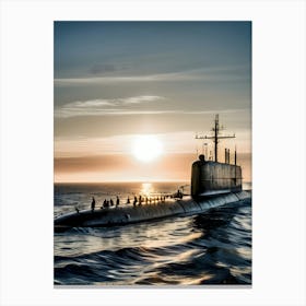 Submarine At Sunset-Reimagined 14 Canvas Print