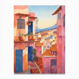 Chefchaouen Morocco 2 Vintage Pink Travel Illustration Canvas Print