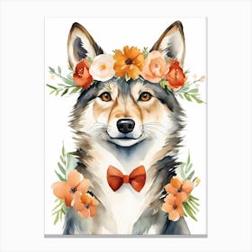 Baby Wolf Flower Crown Bowties Woodland Animal Nursery Decor (20) Canvas Print