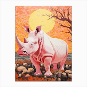 Black Pink & Orange Rhino With The Trees 1 Canvas Print