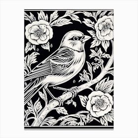 B&W Bird Linocut American Goldfinch 3 Canvas Print