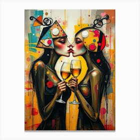 Female Wine Lovers Mixed Media Pt. 4 Canvas Print