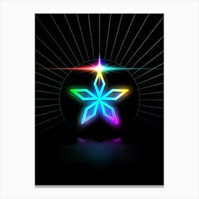 Neon Geometric Glyph in Candy Blue and Pink with Rainbow Sparkle on Black n.0457 Canvas Print