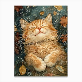 Happy Orange Cat Floating on Water 5 Canvas Print