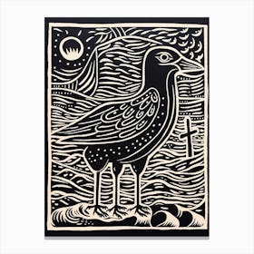 B&W Bird Linocut Seagull 3 Canvas Print