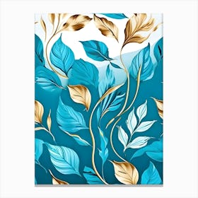 Abstract Leaves In Blue And Gold Canvas Print