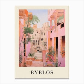 Byblos Lebanon 4 Vintage Pink Travel Illustration Poster Canvas Print