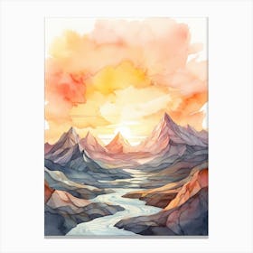 Watercolor Landscape With Mountains And River Canvas Print